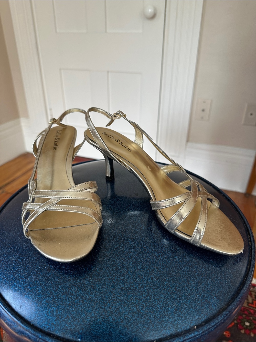 Kelly & Katie Metallic Gold Strappy Slingback Heels